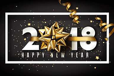 sign saying 2018 Happy New Year with a gold bow in the middle